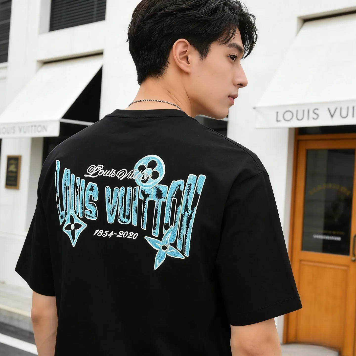 Louis Vuitton/Louis Vuitton 26ss short sleeves with front and rear letter logo embroidery